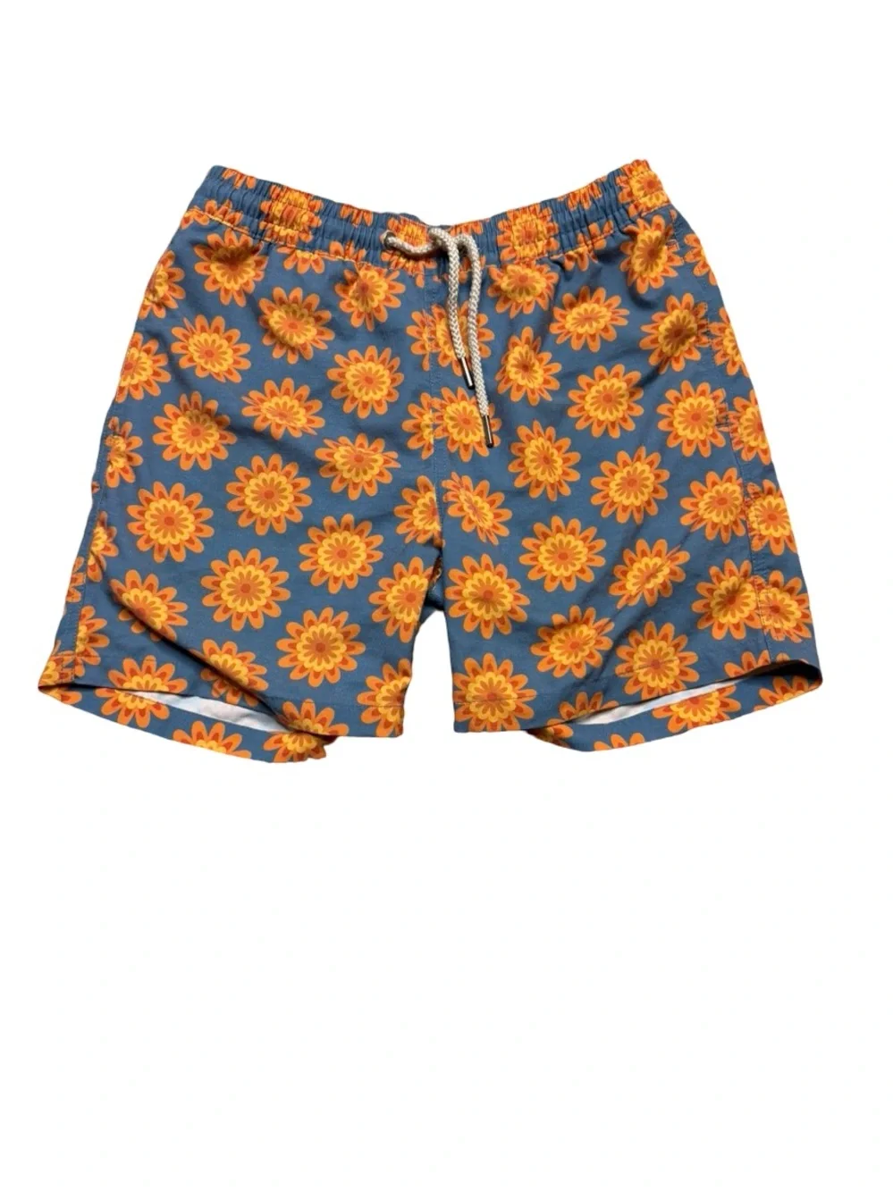 🌼 Fair Harbor Floral Swim Trunks Youth Large Orange Flower Print Lined 🌼